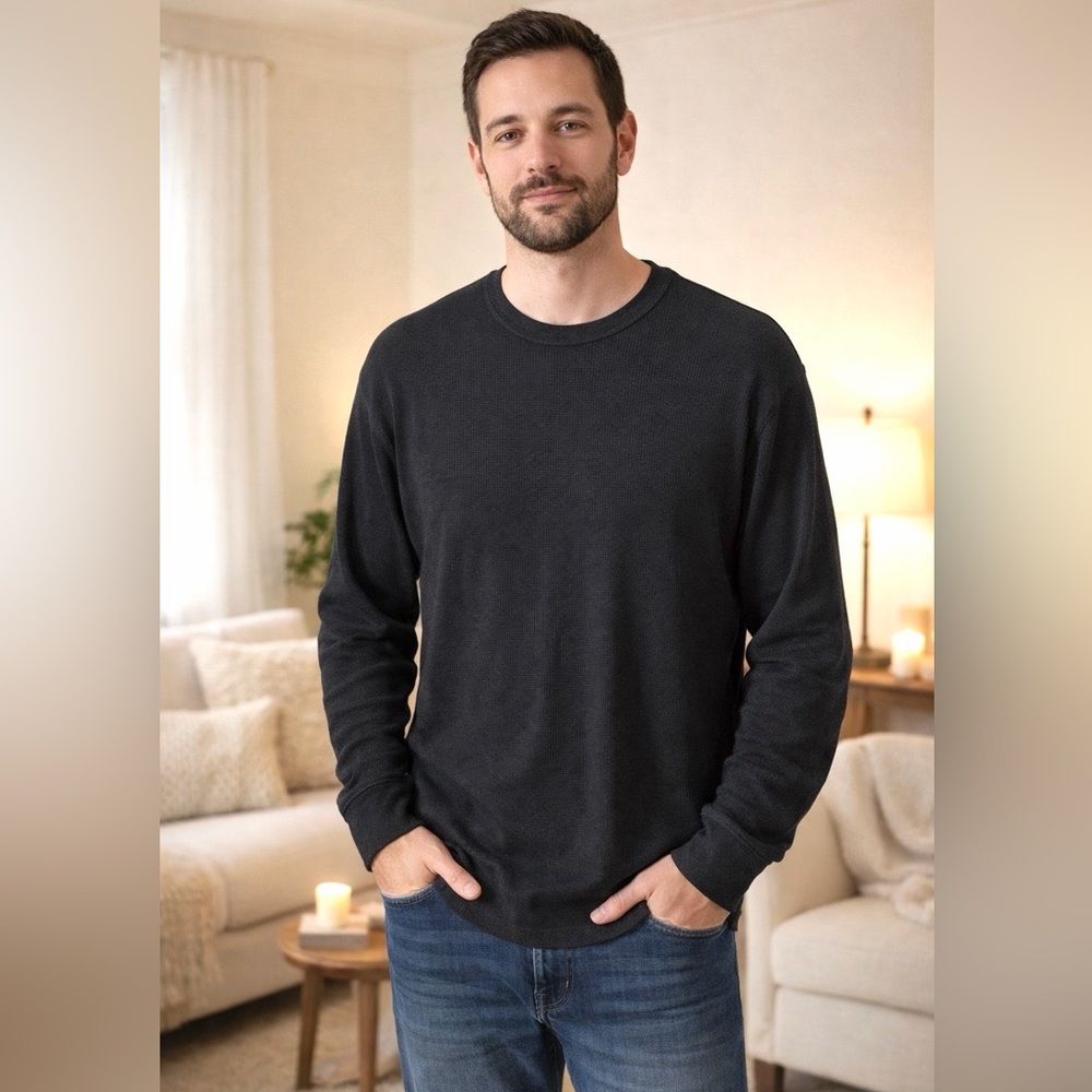 Gap Men’s Waffle Knit Thermal Long Sleeve T-Shirt Gray Size XXL